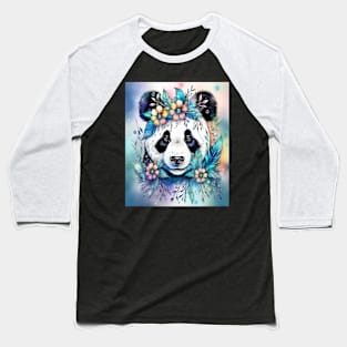 Fantasy, Watercolor, Panda Bear With Flowers and Butterflies Baseball T-Shirt